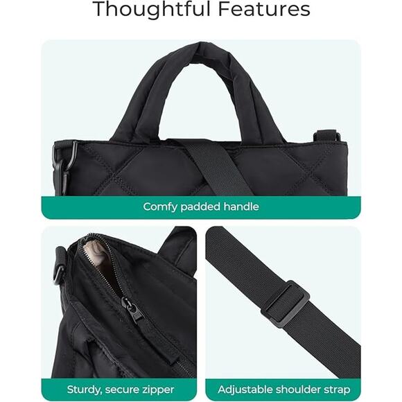 Black Quilted Mini Tote Bag Adjustable Crossbody Strap – Lightweight & Stylish - Picture 4 of 6